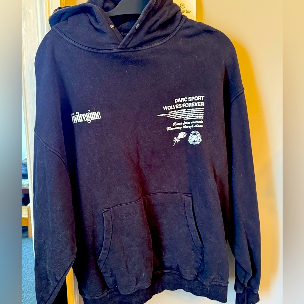 Darc Sport Black Hoodie with Pink Floral Wolf Graphic - Picture 2 of 5